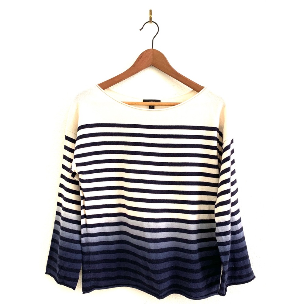 J Crew Striped Long Sleeve Sweater Tee Blue Bateau